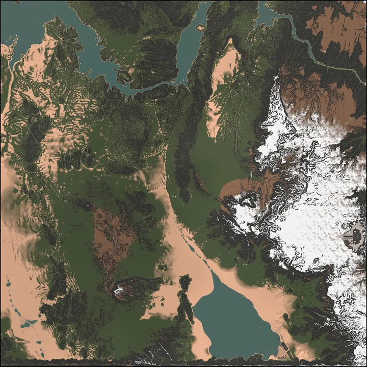 World map: regions shaded by monster level
